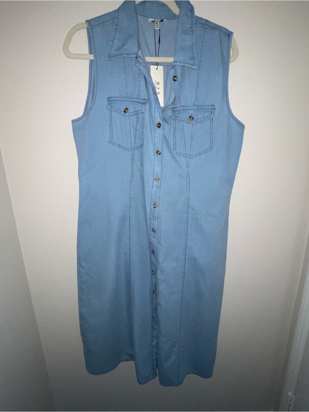 MPH Collection Light Wash Sleeveless Denim Midi Shirtdress size PL